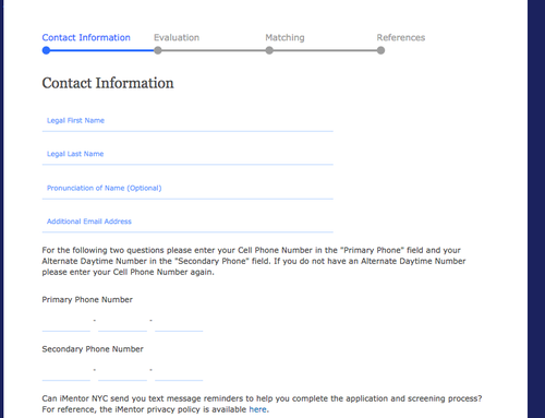 iMentor Intake App Page